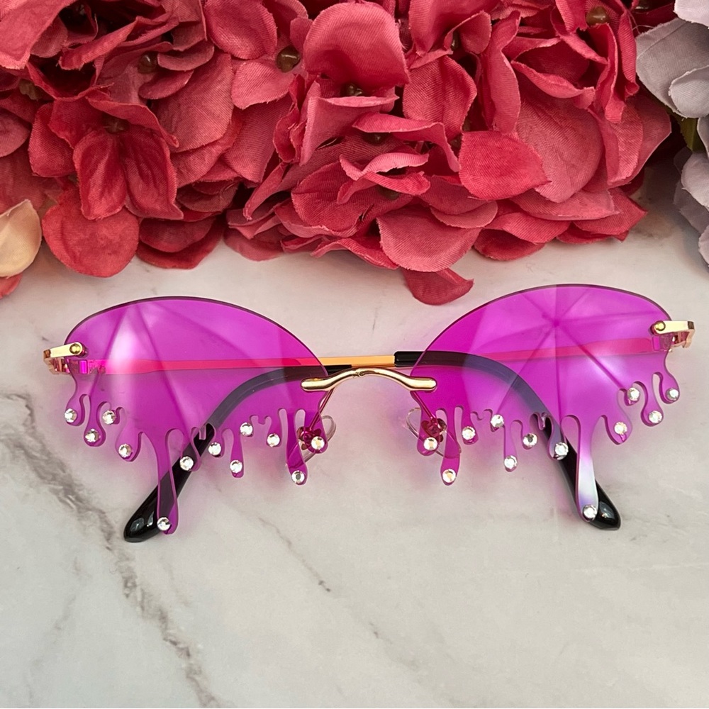 Steampunk Dripping Magenta Rimless Sunglasses with Crystals - Picture 7 of 16